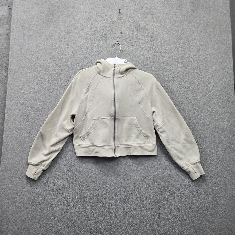 Lululemon Women Hoodie XS/S Beige Embroidered Fleece Scuba Oversized Full Zip